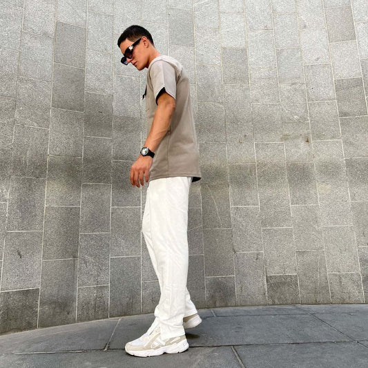 smart straight leg joggers in white