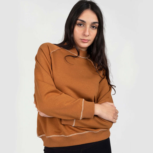 soft crew neck sweatshirt with logo embroidery in Brown